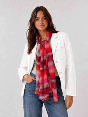 Anne Klein Pink and Red Striped Sheer Scarf